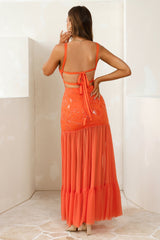 Styled To Flirt Mesh Maxi Dress Orange