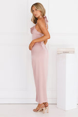Silken Promise Satin Halter Maxi Dress Pink