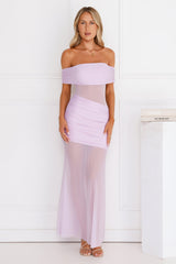 Subtle Spark Off Shoulder Mesh Maxi Dress Lilac
