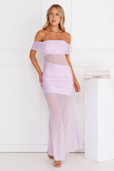 Subtle Spark Off Shoulder Mesh Maxi Dress Lilac