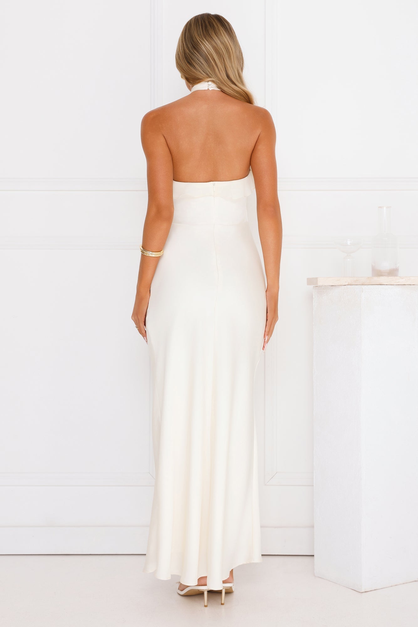 Luxora Lady Halter Satin Maxi Dress Yellow