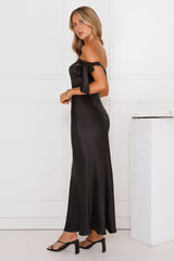 The Hype Off Shoulder Satin Midi Dress Black