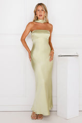 Precious Pearl Satin Maxi Dress Lime