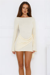 City Of Luxe Long Sleeve Knit Mini Dress Lemon