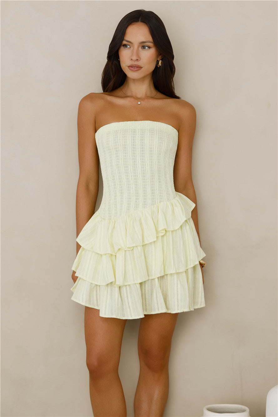 Run This Night Strapless Mini Dress Yellow