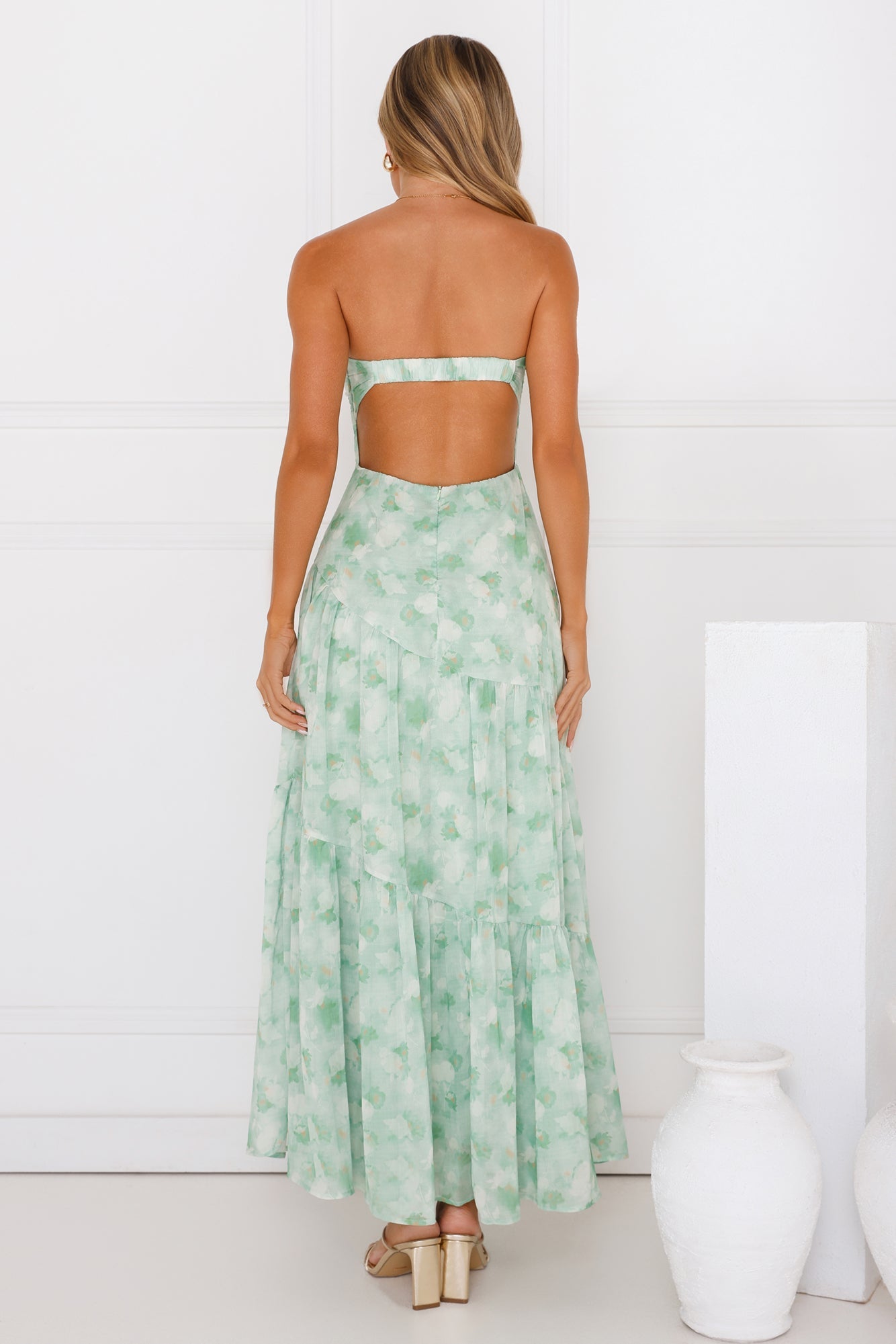 Meadow Whispers Strapless Maxi Dress Green