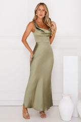 Crystal Luxe Satin Maxi Dress Sage