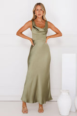 Crystal Luxe Satin Maxi Dress Sage