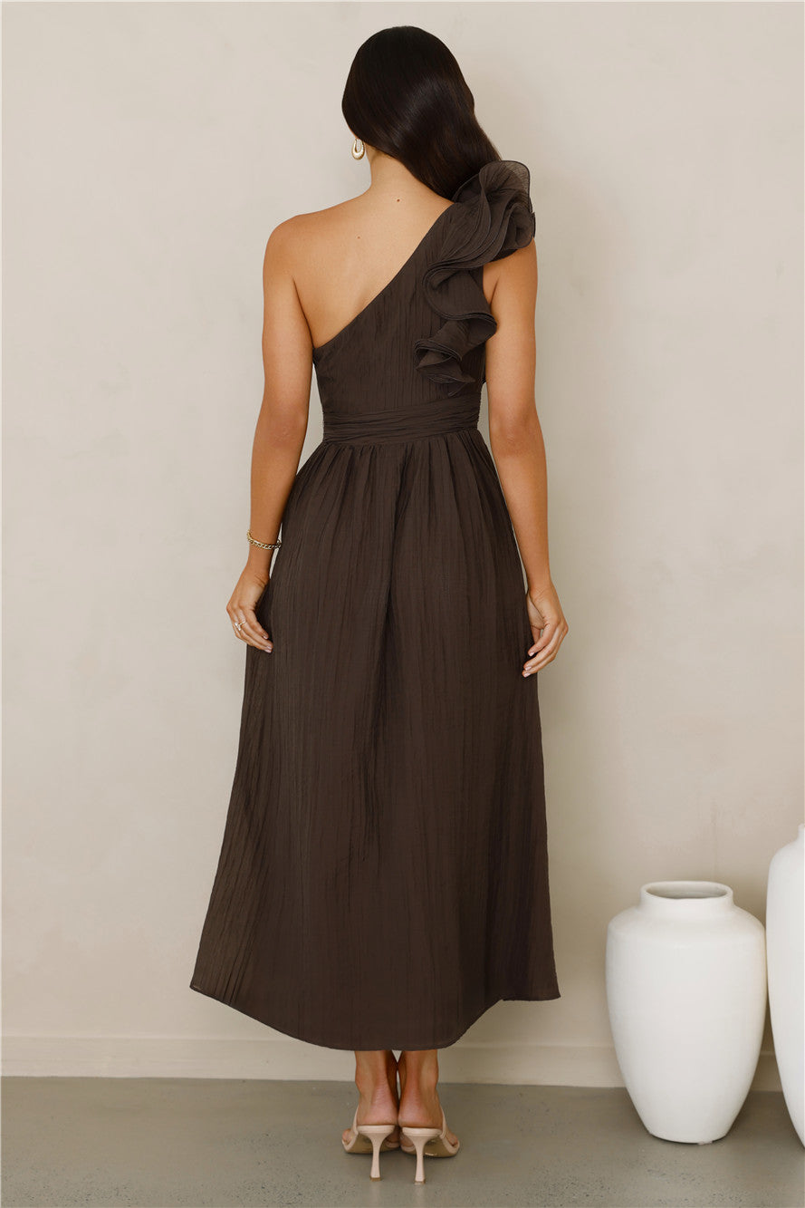 Find Out One Shoulder Midi Dress Brown