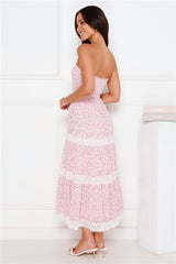 Under Palm Trees Strapless Midi Dress Pink