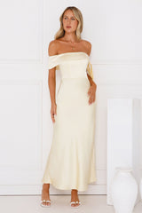 The Hype Off Shoulder Satin Midi Dress Yellow