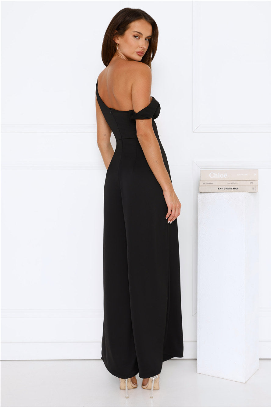 Secret Society Off Shoulder Jumpsuit Black