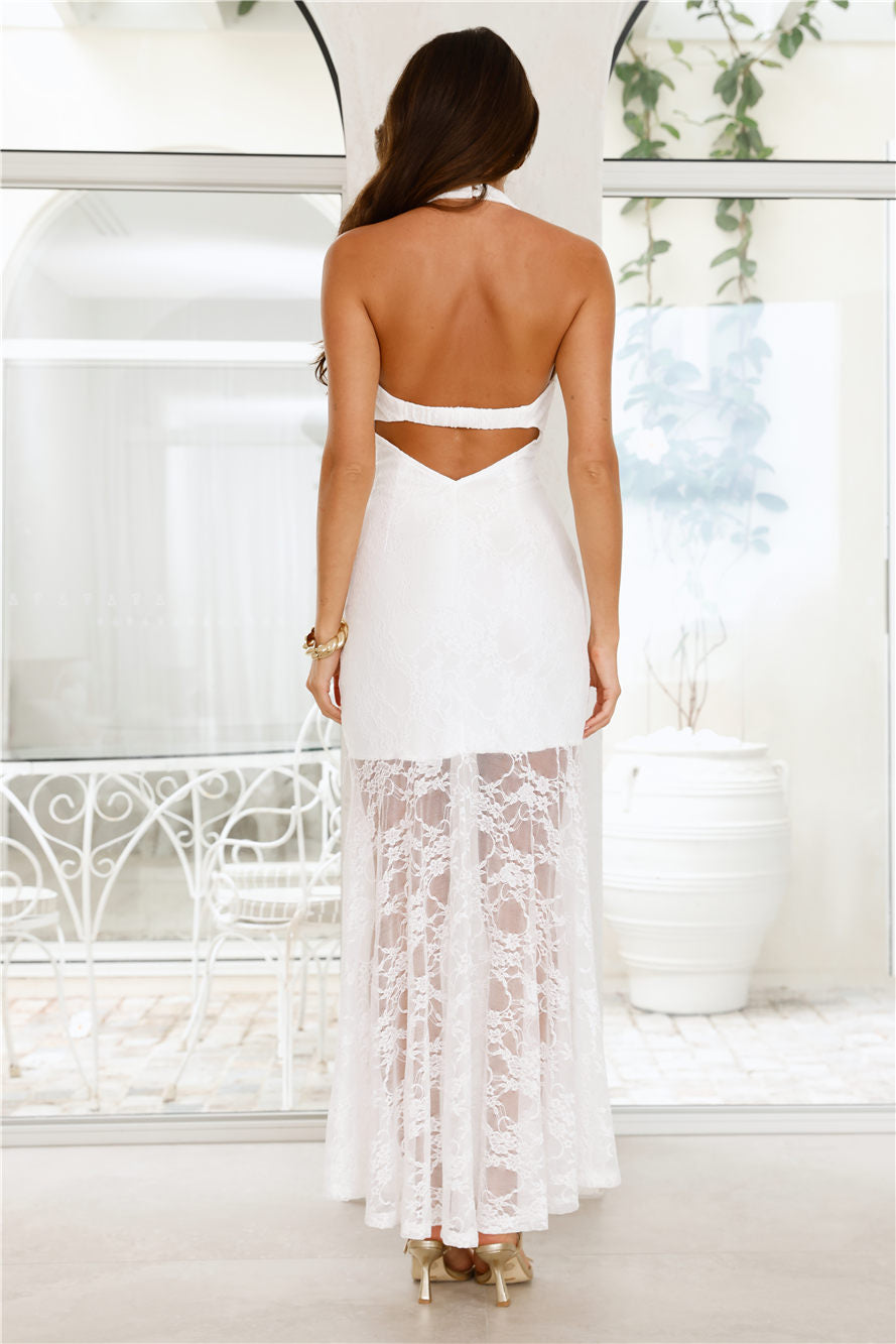 Enchanted Romance Halter Lace Maxi Dress White