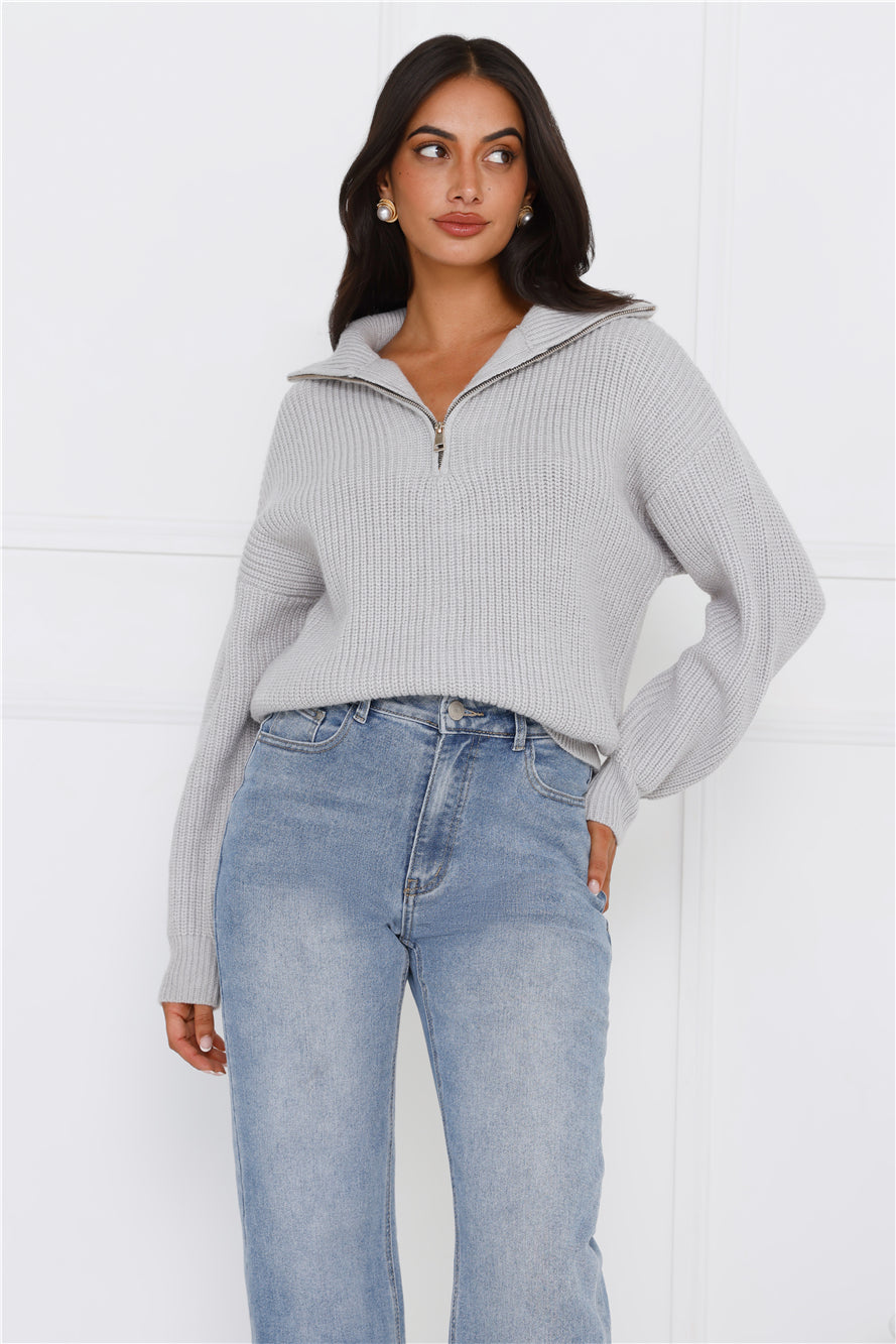 Snowfall Knitted Half Zip Sweater Grey