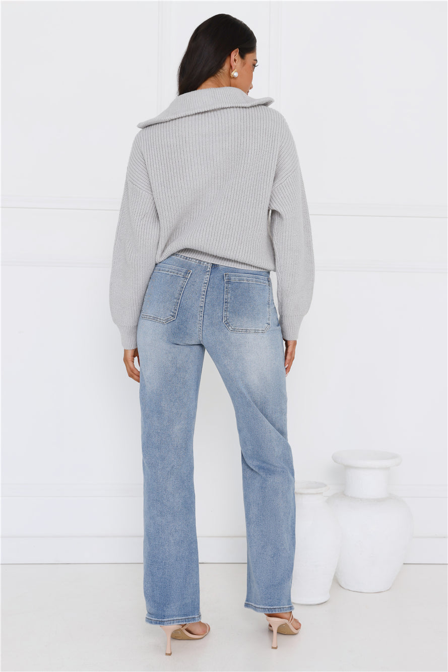 Snowfall Knitted Half Zip Sweater Grey