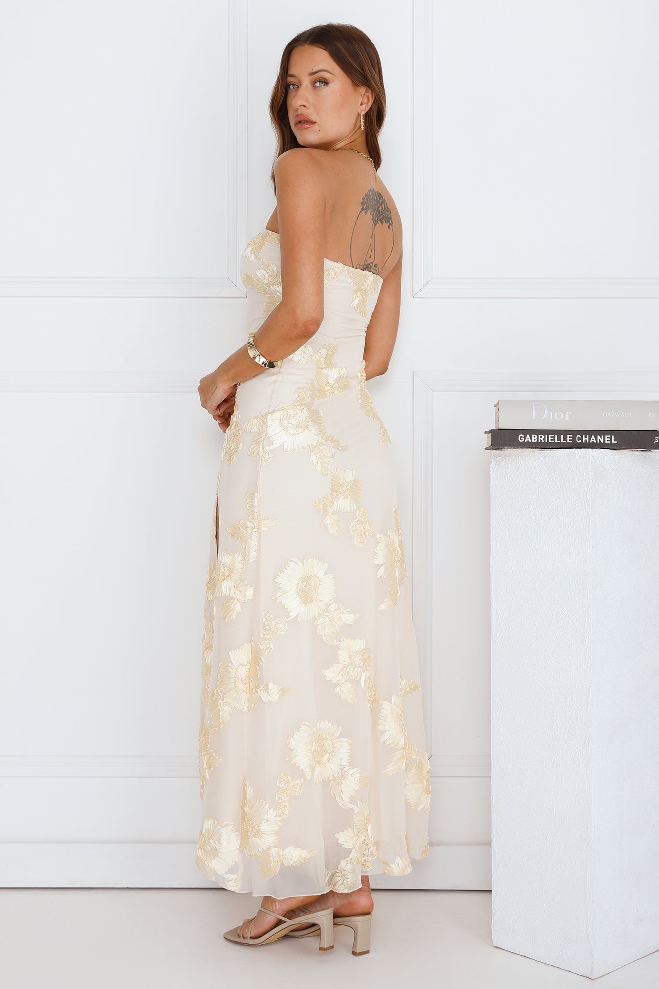 Iconic Influence Strapless Mesh Maxi Dress Yellow