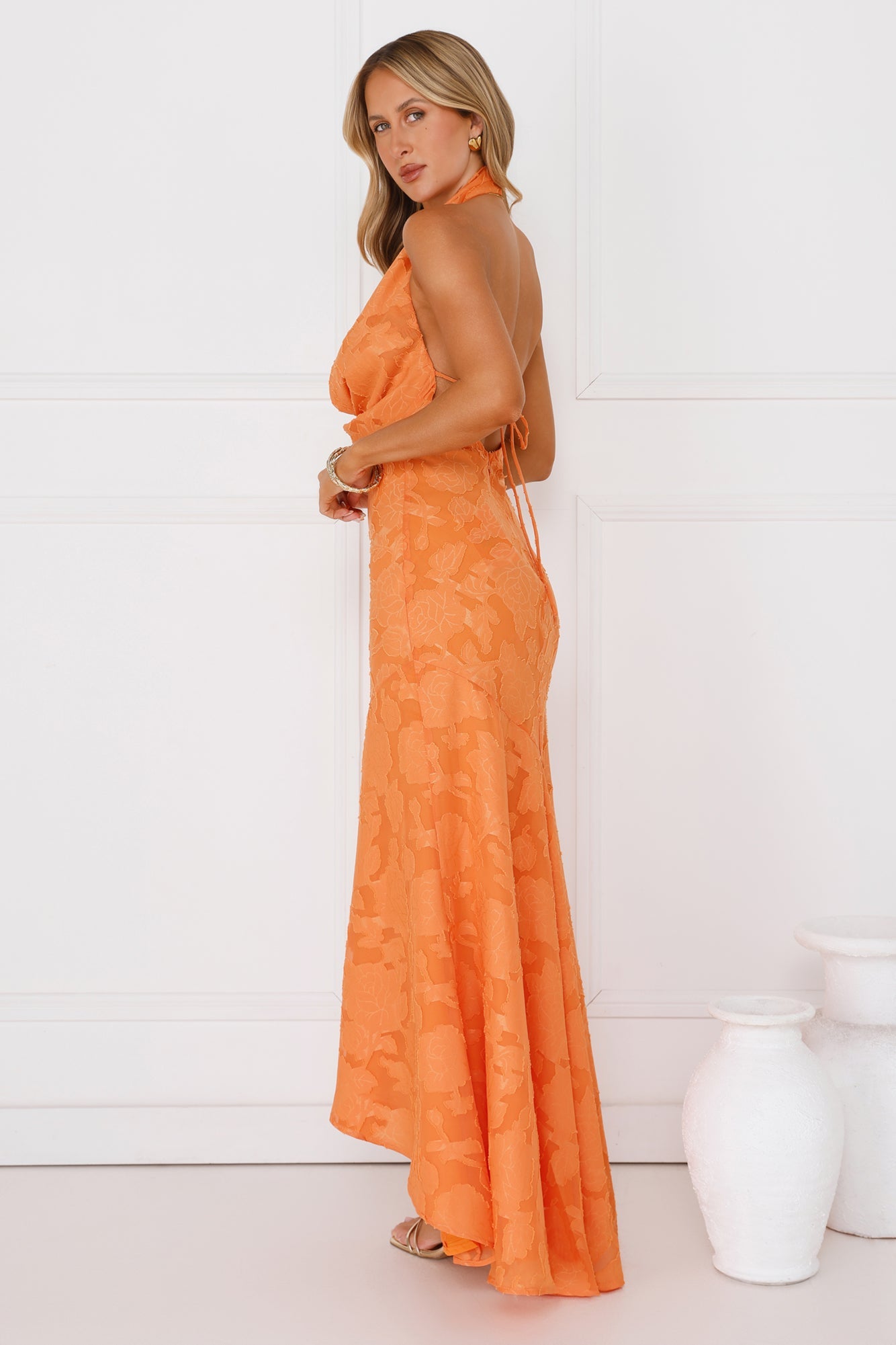 Garden Gems Halter Maxi Dress Orange