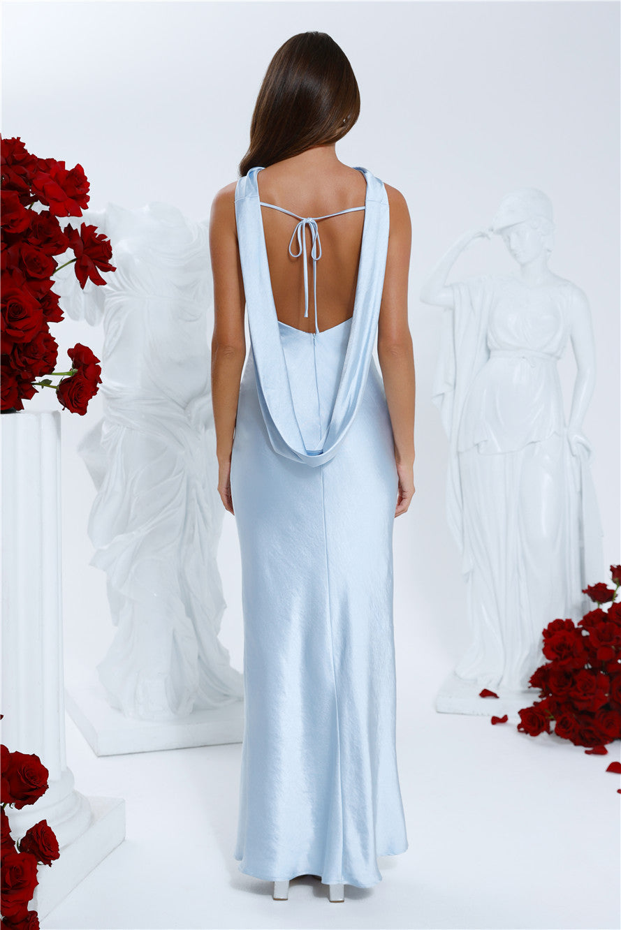 Silken Solstice Satin Maxi Dress Blue