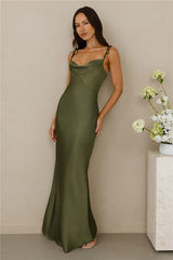 The Penelope Cowl Satin Maxi Dress Olive