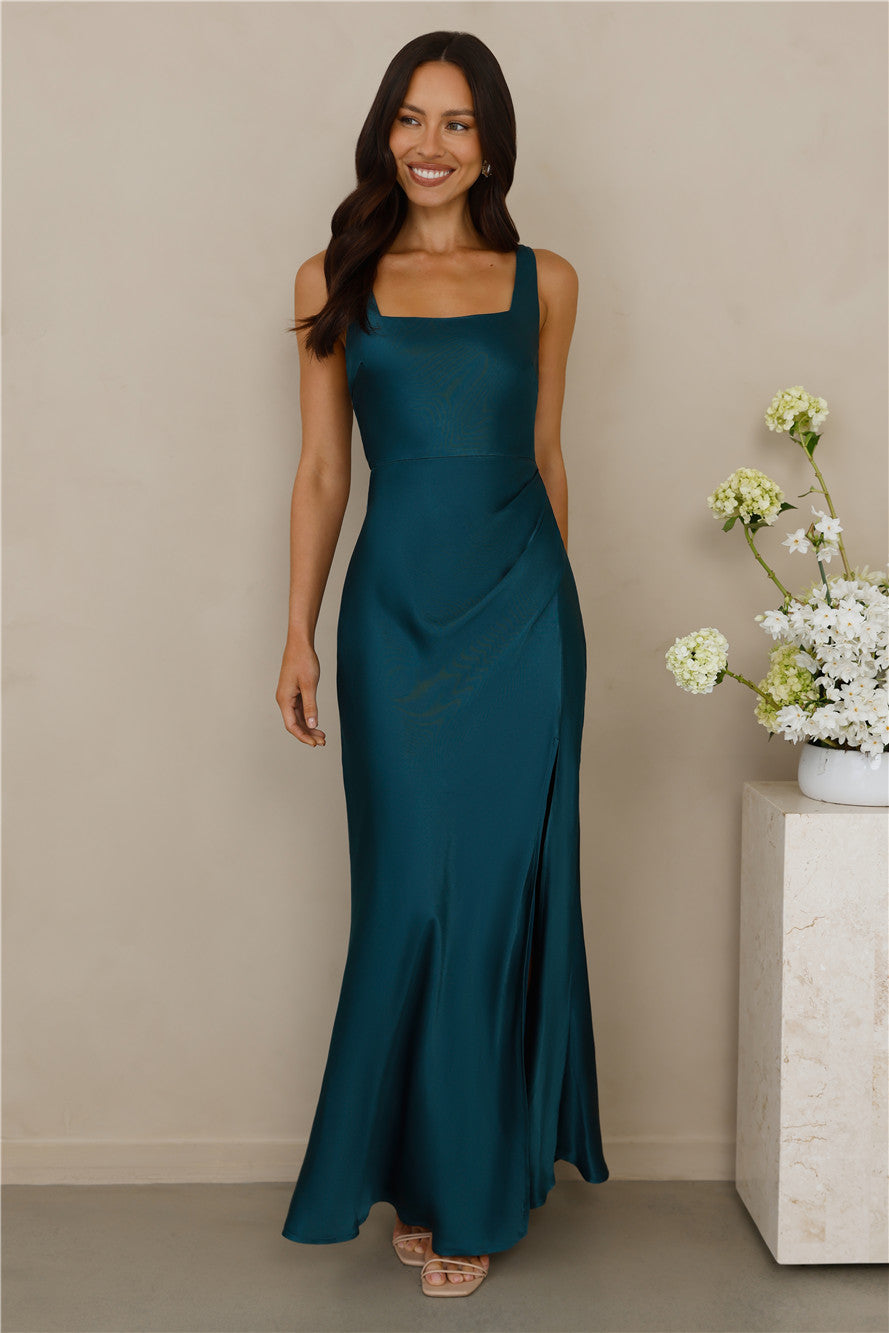 The Evelina Satin Maxi Dress Teal