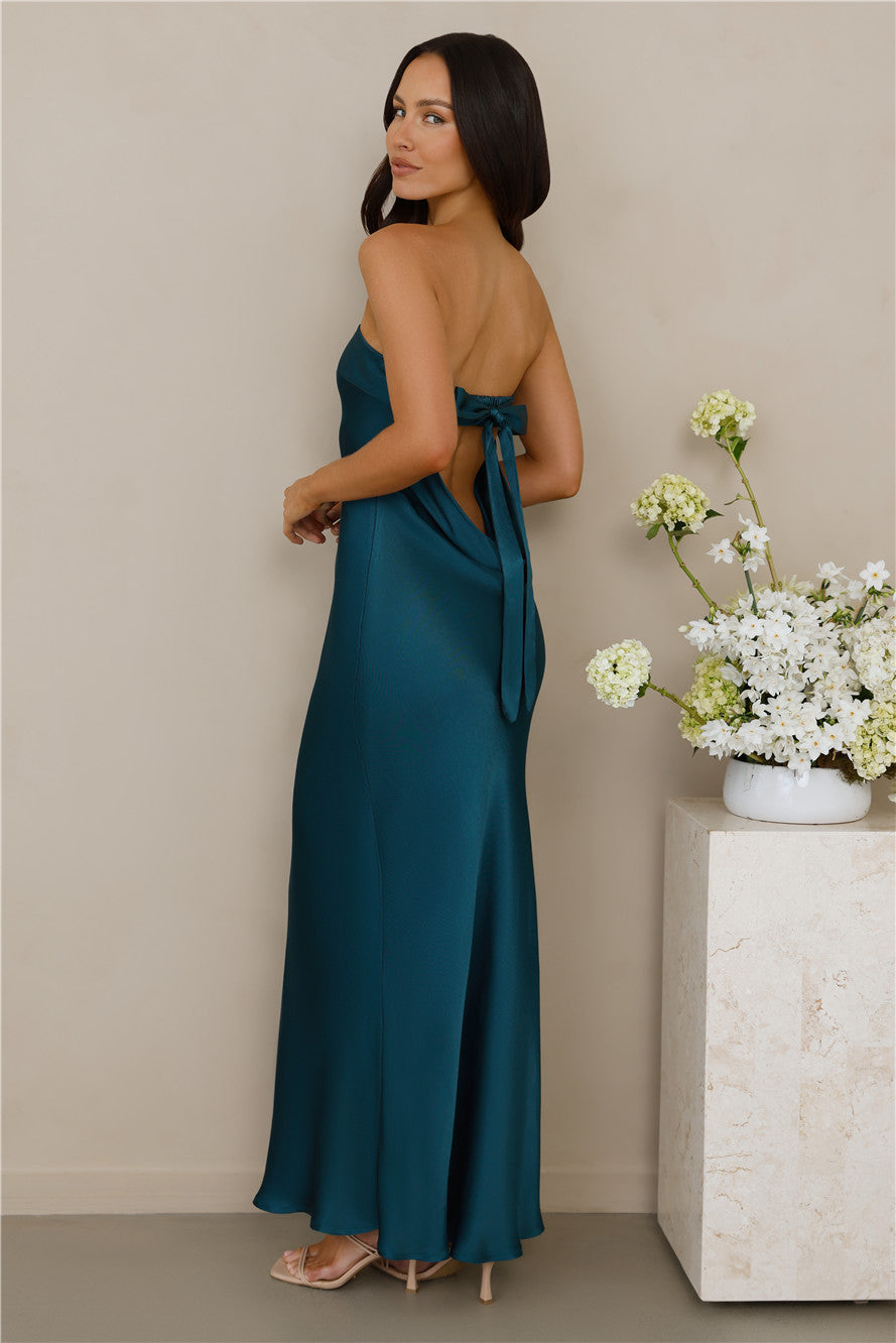 The Felicity Strapless Satin Maxi Dress Teal
