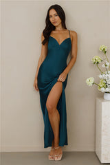 The Sophia Satin Maxi Dress Teal