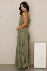 Pure Majesty Off Shoulder Maxi Dress Olive