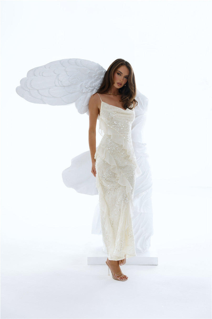Glitter Gaze Sequin Maxi Dress Cream
