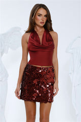 Chic Nightfall Satin Halter Top Wine