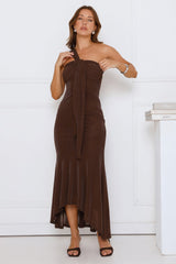 Scene Queen One Shoulder Maxi Dress Brown