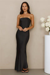 The Felicity Strapless Satin Maxi Dress Black
