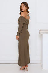 Subtle Statement Off Shoulder Maxi Dress Olive