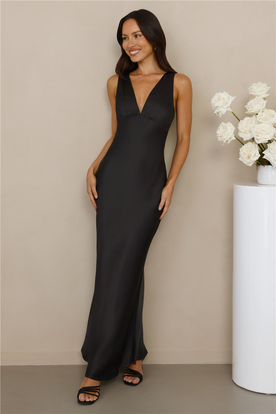 The Isabeau Satin Maxi Dress Black
