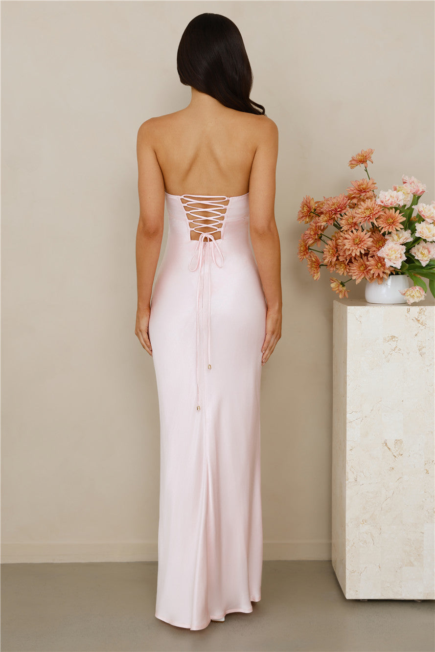 The Seraphina Strapless Satin Maxi Dress Pink