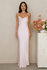 The Penelope Cowl Satin Maxi Dress Pink