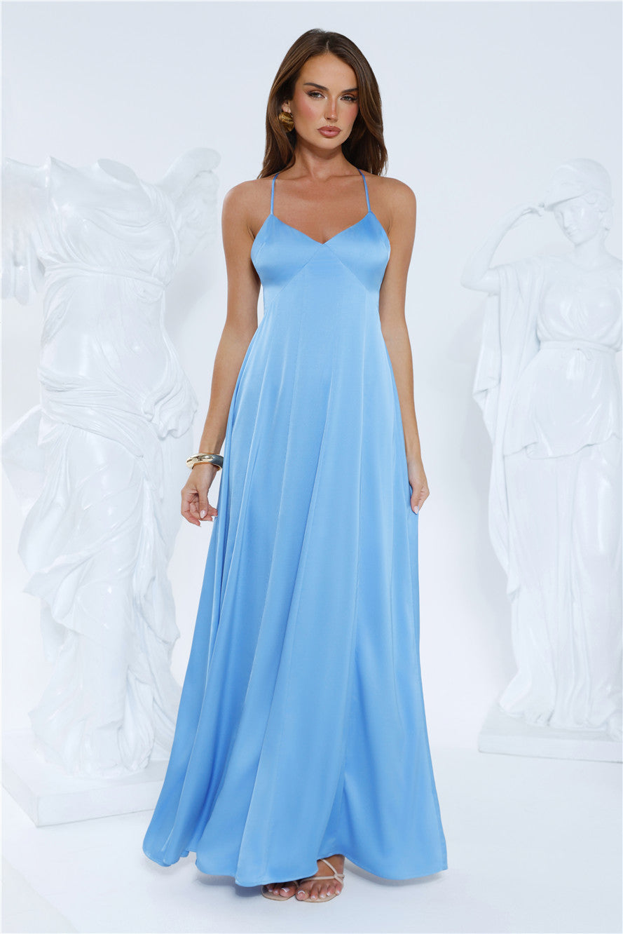 Luxe Horizon Satin Maxi Dress Blue