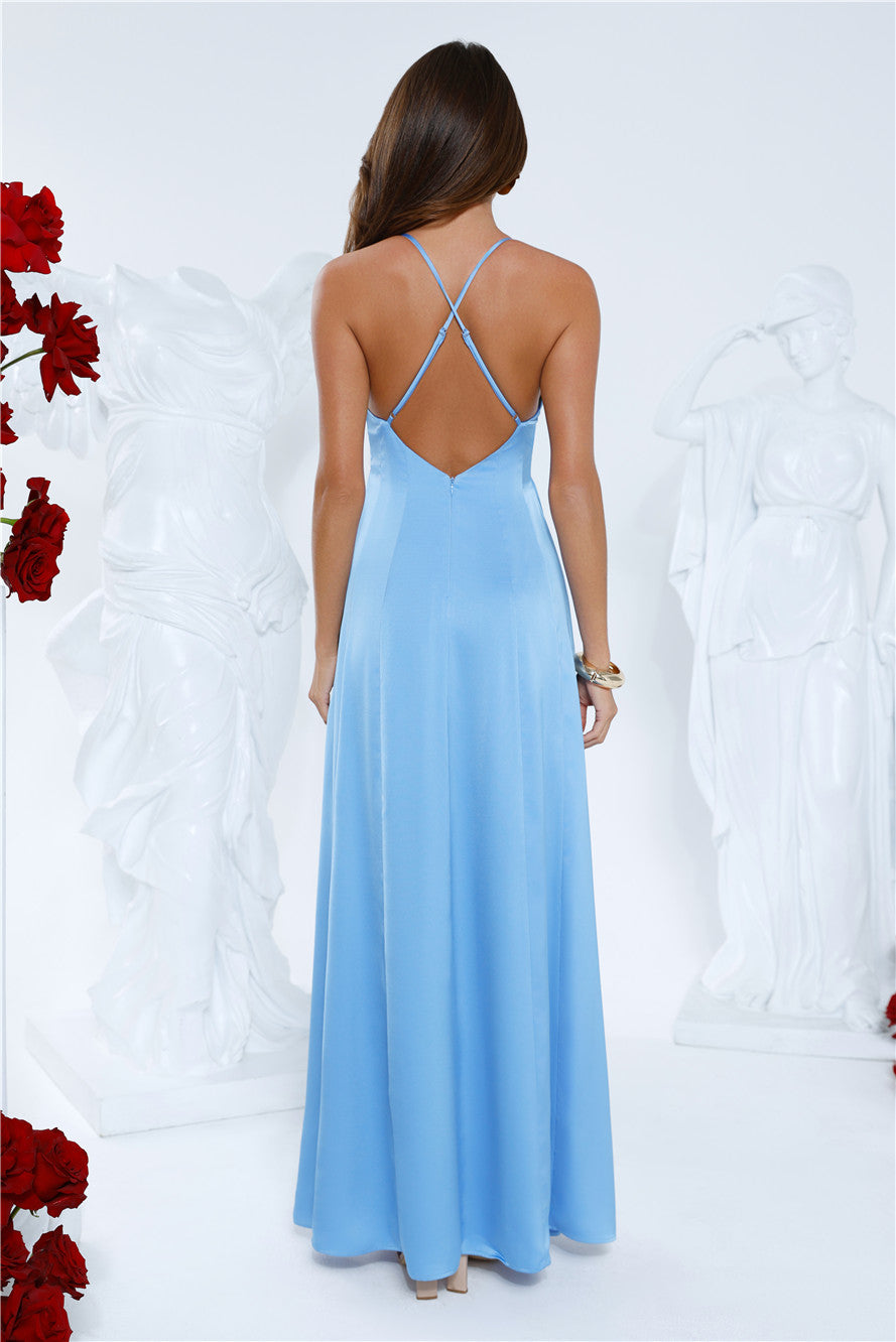 Luxe Horizon Satin Maxi Dress Blue