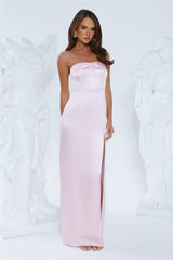 Sleek Aura Strapless Satin Maxi Dress Pink