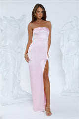 Sleek Aura Strapless Satin Maxi Dress Pink