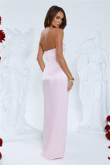 Sleek Aura Strapless Satin Maxi Dress Pink