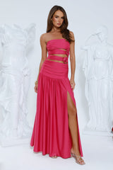 Shimmer Soirée Strapless Maxi Dress Pink