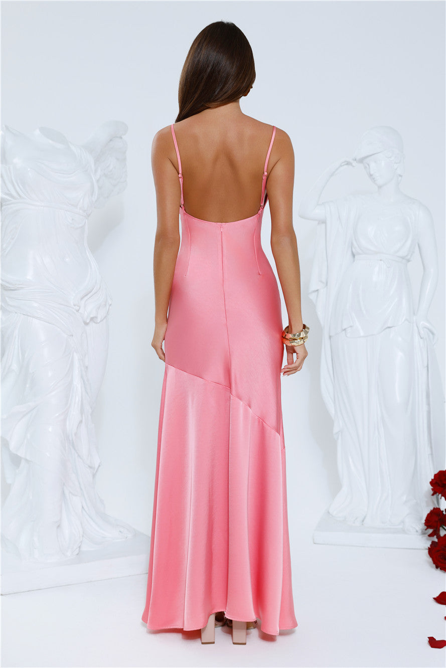 Brilliant Belle Satin Maxi Dress Pink