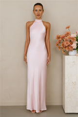 The Cleo Halter Satin Maxi Dress Pink