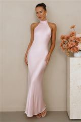 The Cleo Halter Satin Maxi Dress Pink
