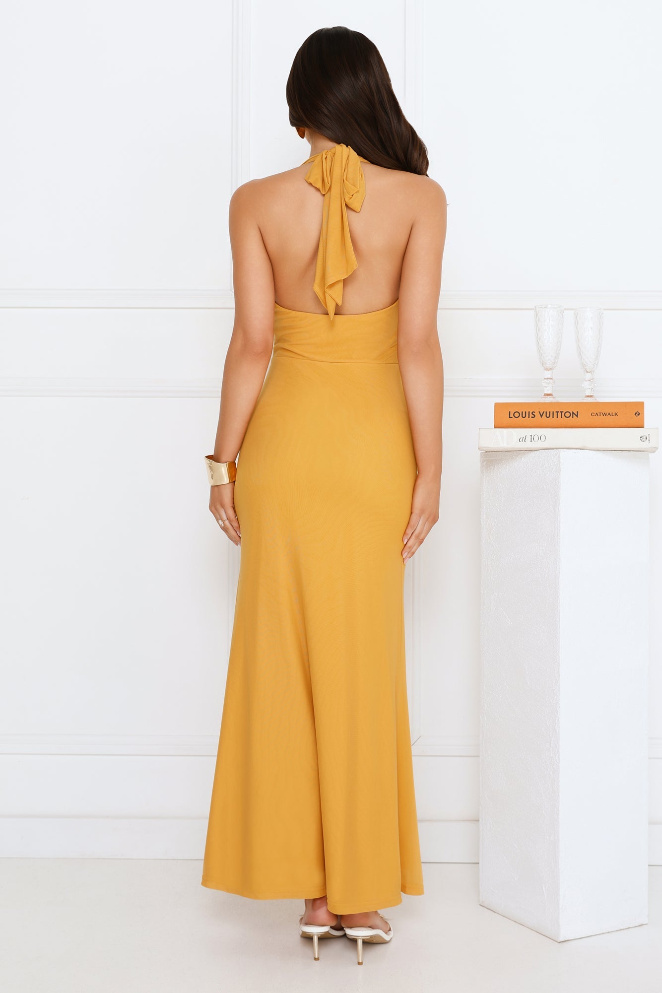 Golden Hour Edit Halter Mesh Maxi Dress Orange