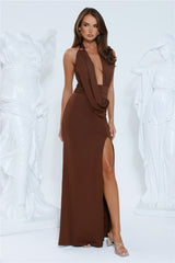Sleek Statements Halter Maxi Dress Chocolate