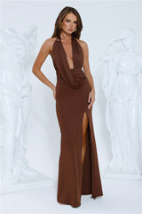 Sleek Statements Halter Maxi Dress Chocolate
