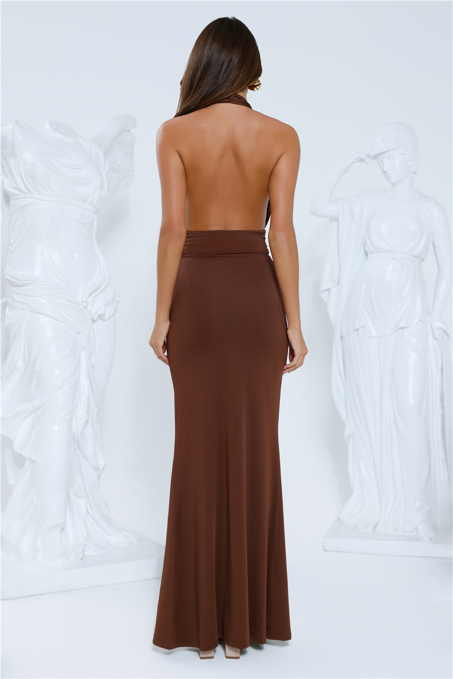 Sleek Statements Halter Maxi Dress Chocolate