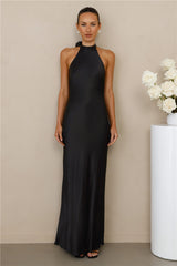The Cleo Halter Satin Maxi Dress Black