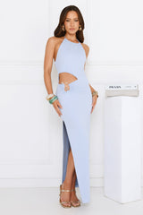 South Of France Halter Maxi Dress Light Blue